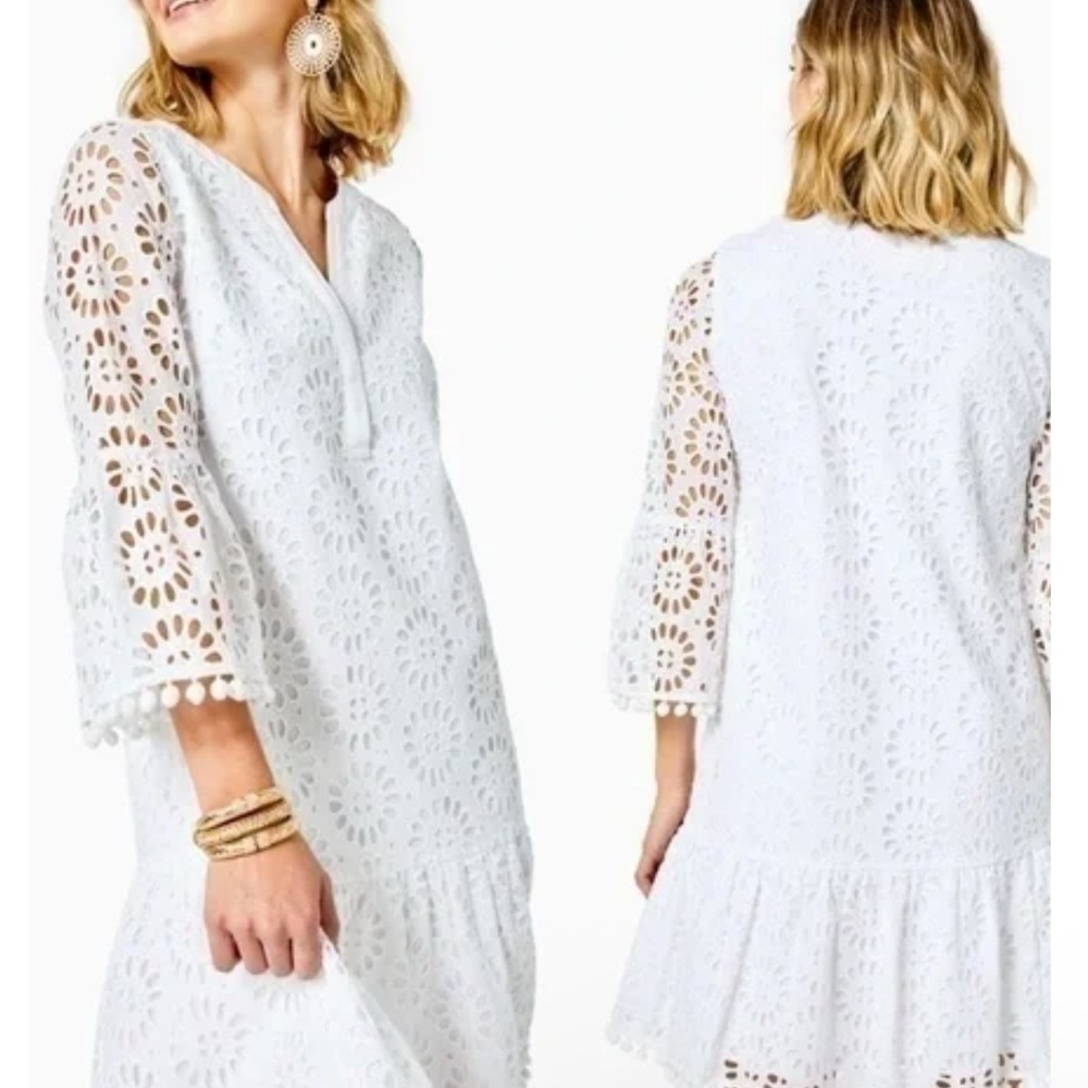 Nwt LILLY PULITZER NWT BEKAH DRESS RESORT WHITE PINWHEEL EYELET Small